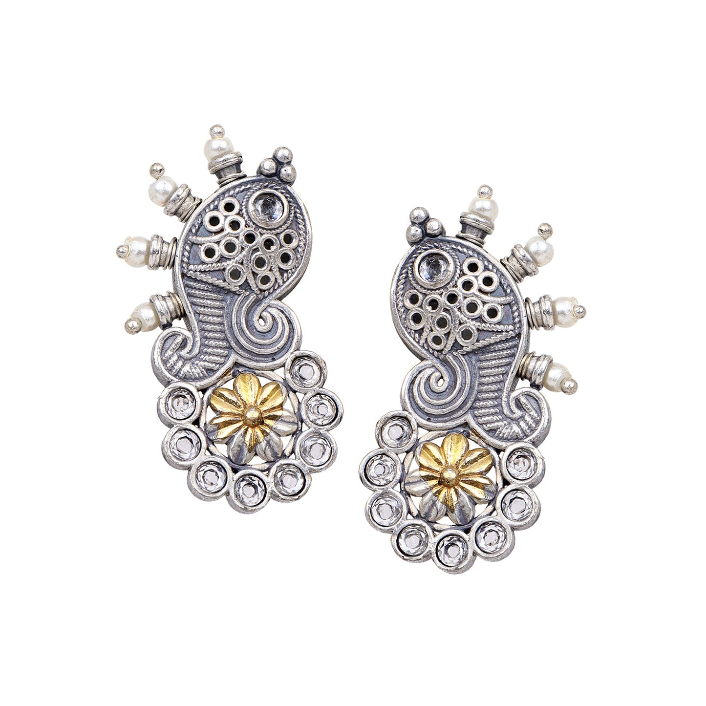 Beautiful Oxidized Silver Stud Earring with Beaded Border - T4 Jewels