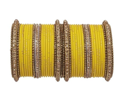 T4 Jewels Golden Kundan GemStones & Beads Studded Metal Bangles Set Fashion Jewellery For Women & Girls Yellow 2.8 Inches T4 Jewels