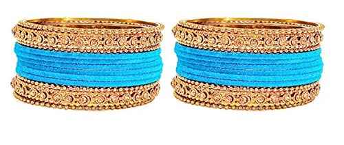T4 Jewels Gold Plated & Stone Studded Velvet Metal Bangle Set (Wedding Chuda/Diwali Special) For Girls & Women - (Pack Of 24 Bangles) T4 Jewels