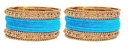 T4 Jewels Gold Plated & Stone Studded Velvet Metal Bangle Set (Wedding Chuda/Diwali Special) For Girls & Women - (Pack Of 24 Bangles) T4 Jewels