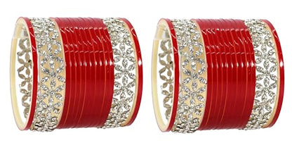 T4 Jewels Stylish Red Chuda Set For Women & Girls with Zircon Diamond Stone | Women's Bangles Chooda | Bridal Chuda Set Design Wedding, Party, Marriage | Fashion Jewellery Silver T4 Jewels