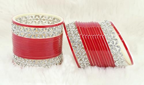 T4 Jewels Stylish Red Chuda Set For Women & Girls with Zircon Diamond Stone | Women's Bangles Chooda | Bridal Chuda Set Design Wedding, Party, Marriage | Fashion Jewellery T4 Jewels