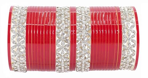 T4 Jewels Stylish Red Chuda Set For Women & Girls with Zircon Diamond Stone | Women's Bangles Chooda | Bridal Chuda Set Design Wedding, Party, Marriage | Fashion Jewellery T4 Jewels