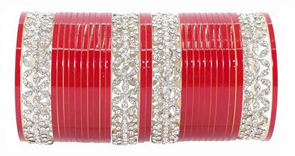 T4 Jewels Stylish Red Chuda Set For Women & Girls with Zircon Diamond Stone | Women's Bangles Chooda | Bridal Chuda Set Design Wedding, Party, Marriage | Fashion Jewellery T4 Jewels