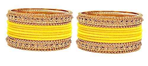 T4 Jewels Gold Plated & Stone Studded Velvet Metal Bangle Set (Wedding Chuda/Diwali Special) For Girls & Women - (Pack Of 24 Bangles) T4 Jewels