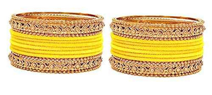 T4 Jewels Gold Plated & Stone Studded Velvet Metal Bangle Set (Wedding Chuda/Diwali Special) For Girls & Women - (Pack Of 24 Bangles) T4 Jewels