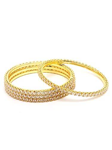 T4 Jewels Set of 4 Gold Plated American Diamond Studded Bangles for Women