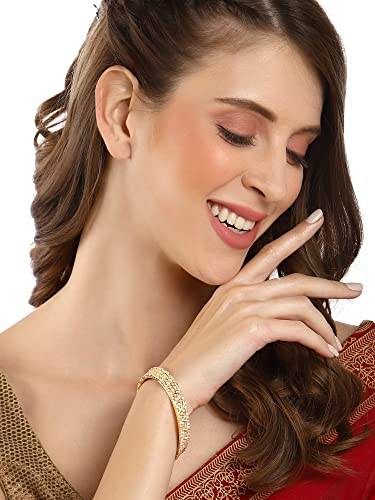 T4 Jewels Set of 4 Gold Plated American Diamond Studded Handcrafted Bangles for Women