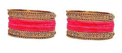 T4 Jewels Gold Plated & Stone Studded Velvet Metal Bangle Set (Wedding Chuda/Diwali Special) For Girls & Women - (Pack Of 24 Bangles) T4 Jewels