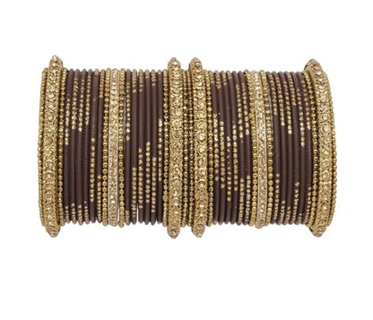 T4 Jewels Golden Kundan GemStones & Beads Studded Metal Bangles Set Fashion Jewellery For Women & Girls Brown 2.4 Inches T4 Jewels