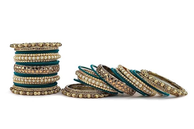 T4 Jewels Metal With Zircon Gemstones Attractive Glossy Finish Gold Plated Fashion Jewellery Metal Bangle Set For Women & Girls T4 Jewels