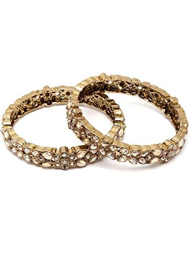 T4 Jewels Set of 2 Antique Gold Plated Floral Shape Kundan Rajwadi Bangles for Women - T4 Jewels