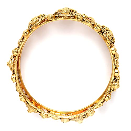 T4 Jewels Gold Plated Set of 2 Laxmi Mata and Peacock Design Bangles for Women T4 Jewels