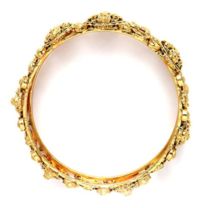 T4 Jewels Gold Plated Set of 2 Laxmi Mata and Peacock Design Bangles for Women T4 Jewels