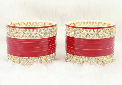 T4 Jewels Stylish Red Chuda Set For Women & Girls with Zircon Diamond Stone | Women's Bangles Chooda | Bridal Chuda Set Design Wedding, Party, Marriage | Fashion Jewellery T4 Jewels