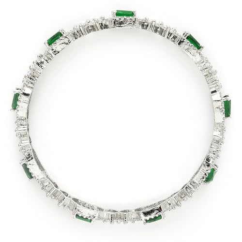 ZENEME Rhodium-Plated Silver Toned American Diamond Square Shaped studded Bangle Jewellery Set for Girls and Women (Set Of 2) T4 Jewels