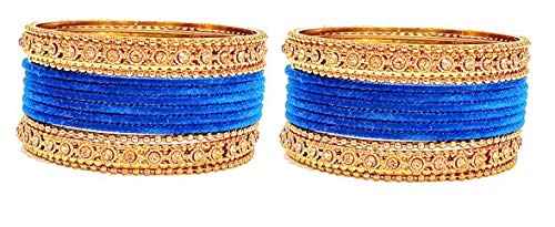 T4 Jewels Gold Plated & Stone Studded Velvet Metal Bangle Set (Wedding Chuda/Diwali Special) For Girls & Women - (Pack Of 24 Bangles) T4 Jewels
