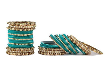 T4 Jewels Brass Metal Beads Stones & Gemstones Studded Moti & Pearl Glossy Finished Bangles Set - 114NO