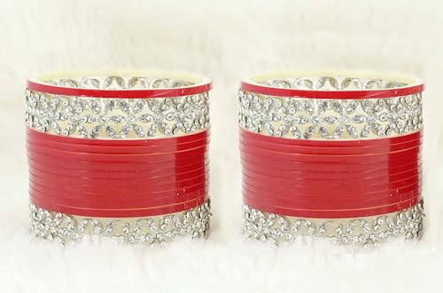 T4 Jewels Stylish Red Chuda Set For Women & Girls with Zircon Diamond Stone | Women's Bangles Chooda | Bridal Chuda Set Design Wedding, Party, Marriage | Fashion Jewellery T4 Jewels