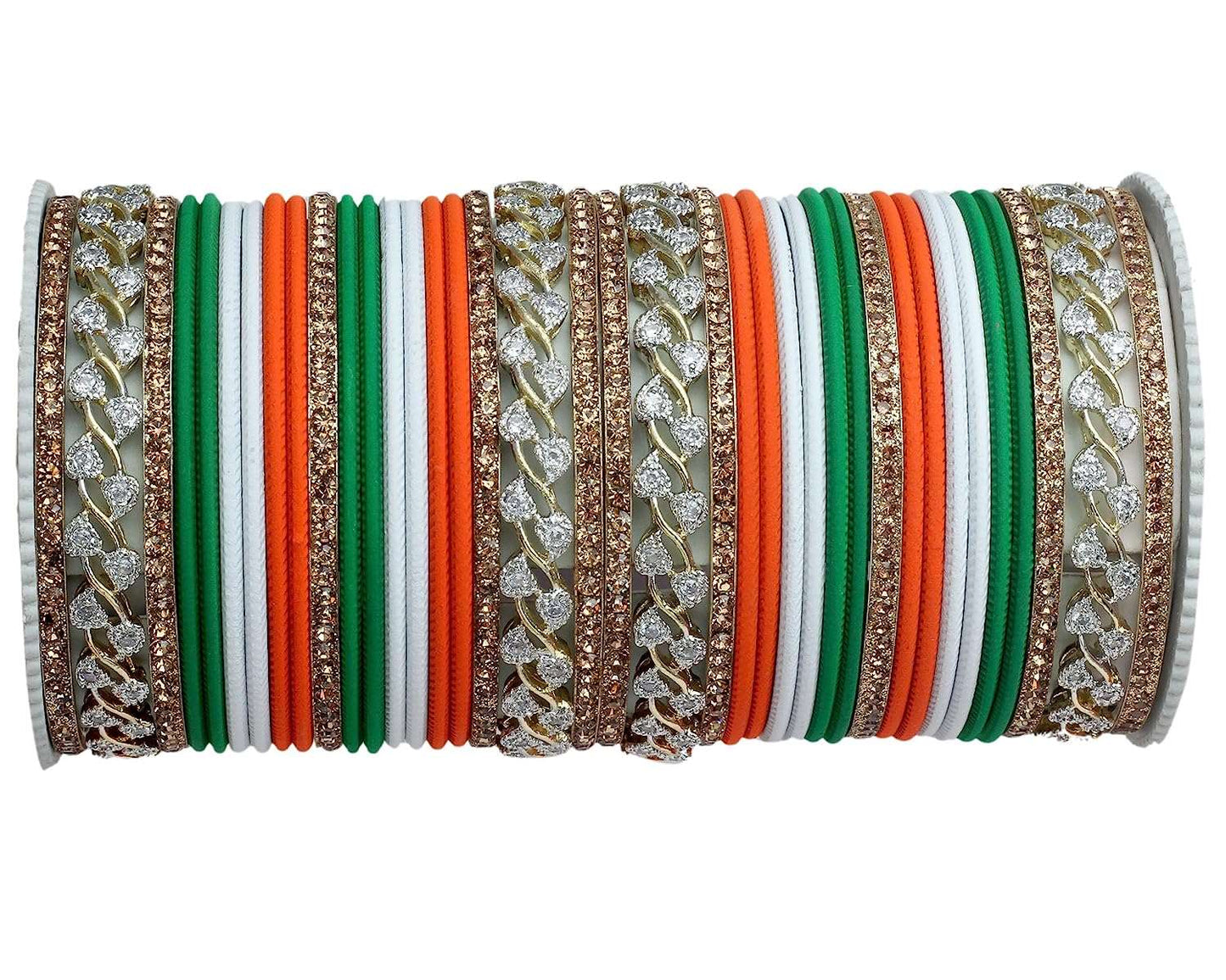 T4 Jewels American Diamond Tricolour Bangles For Republic Day/Independence Day
