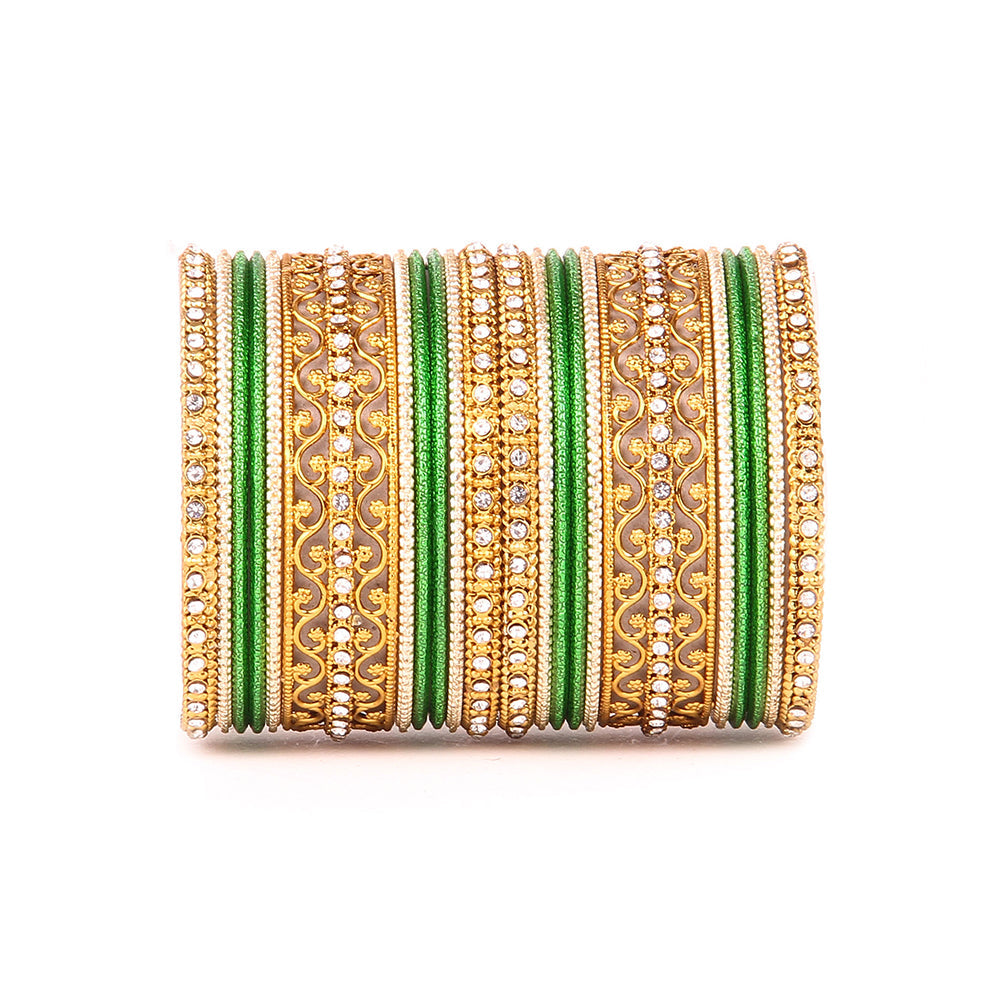 Intricate Bracelet With Running Stone Work And Shinning Bangle Set