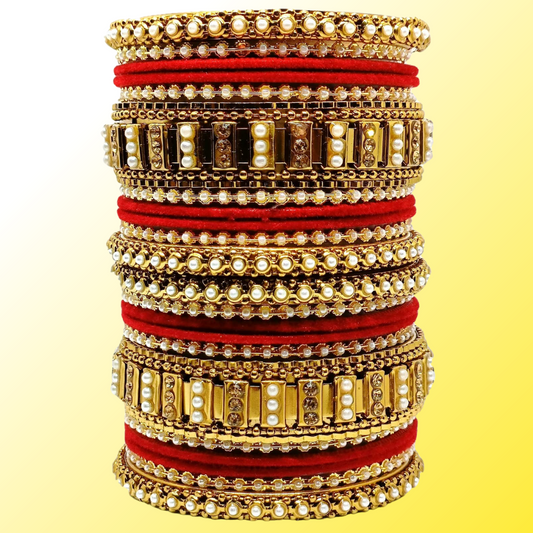 T4 Jewels Gold Plated Beautiful Metal Moti Bangles Set (Bridal Chura)- 51NO