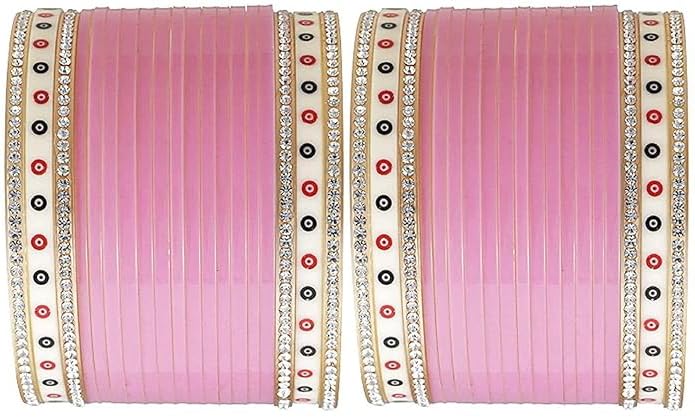 T4 Jewels  Light Pink Punjabi Collection Lite Bridal Chuda Normal Use Fabulous Design Build Quality Beautifully Made Chura Bangle Set for Girls