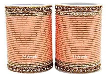 T4 Jewels Traditional Metal Bangle Set For Women And Girls - (Set Of 2) - LSET Peach All Bangle Sets T4 Jewels