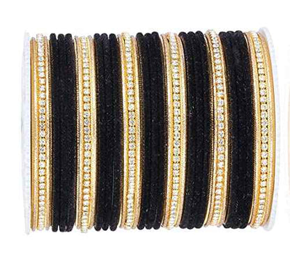 T4 Jewels Zircon Gem-stones And Beads Velvet Glossy Finished Metal Bangles Set For Women And Girls T4 Jewels
