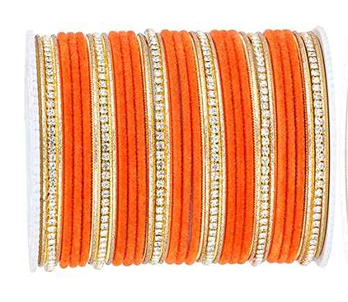 T4 Jewels Zircon Gem-stones And Beads Velvet Glossy Finished Metal Bangles Set For Women And Girls T4 Jewels