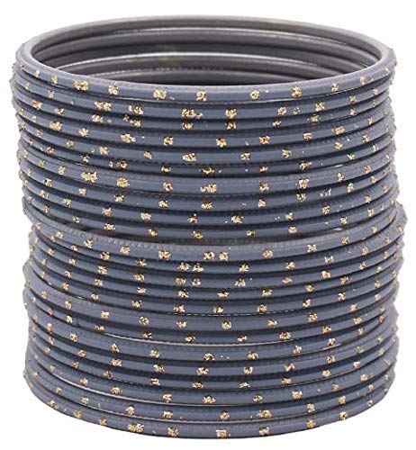 T4 Jewels Plane Matte Dotted Design Metal Bangles Set - (Set Of 24) Grey T4 Jewels