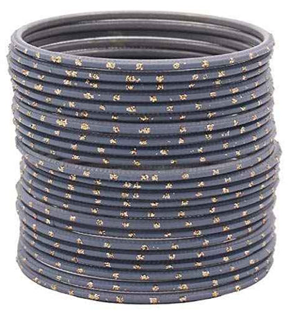 T4 Jewels Plane Matte Dotted Design Metal Bangles Set - (Set Of 24) Grey T4 Jewels