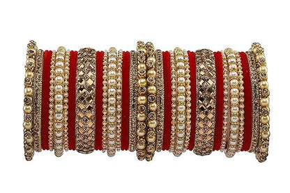T4 Jewels Metal With Zircon Gemstones Attractive Glossy Finish Gold Plated Fashion Jewellery Metal Bangle Set For Women & Girls Red T4 Jewels