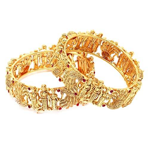 T4 Jewels Gold Plated Set of 2 Shri Ram Bangles for Women