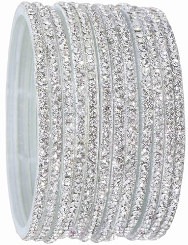 T4 Jewels Stylish Glass Diamond Bangles Set For Women & Girls | White Stone Bangles | Bangles For Women Glass | Bangles For Wedding, Party, Function, Daily use | Kanch ki Chudiyan- Set of 12