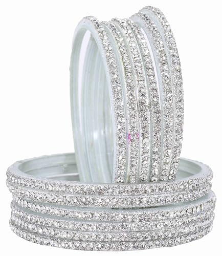 T4 Jewels Stylish Glass Diamond Bangles Set For Women & Girls | White Stone Bangles | Bangles For Women Glass | Bangles For Wedding, Party, Function, Daily use | Kanch ki Chudiyan- Set of 12