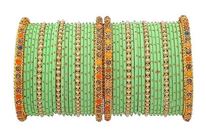 T4 Jewels Multicolor Zircon Stones Studded Elegent Golden Dotted Metal Bangles Set For Women & Girls Pista T4 Jewels