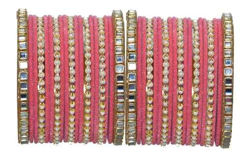 T4 Jewels 18k Gold Plated Zircon Stones Studded Metal Velvet Latest Fashion Jewellery Bangles Set For Women & Girls - 94NO Watermelon T4 Jewels