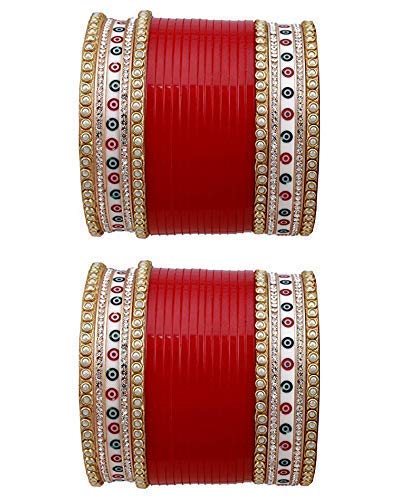 T4 Jewels RED BRIDAL CHUDA CHURA Bridal Punjabi Choora Red and Golden Small Chuda Set for Marriage for Girls and Women. Latest Chooda Gives You Royal Look