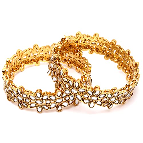 T4 Jewels Antique Gold Plated Set of 2 Mirror Studded Bangles for Women 2.10 T4 Jewels