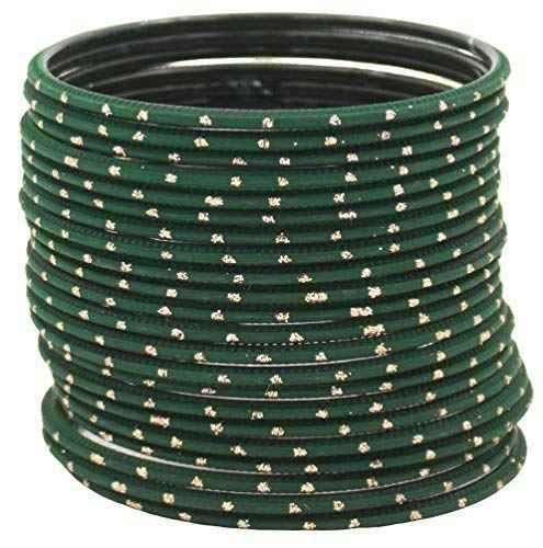 T4 Jewels Plane Matte Dotted Design Metal Bangles Set - (Set Of 24) Dark Green T4 Jewels