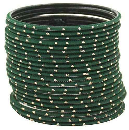 T4 Jewels Plane Matte Dotted Design Metal Bangles Set - (Set Of 24) Dark Green T4 Jewels