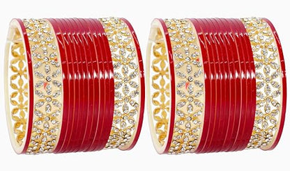 T4 Jewels Stylish Red Chuda Set For Women & Girls with Zircon Diamond Stone | Women's Bangles Chooda | Bridal Chuda Set Design Wedding, Party, Marriage | Fashion Jewellery Golden T4 Jewels