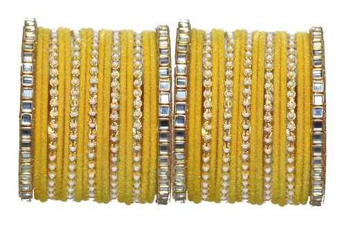 T4 Jewels 18k Gold Plated Zircon Stones Studded Metal Velvet Latest Fashion Jewellery Bangles Set For Women & Girls - 94NO Yellow T4 Jewels