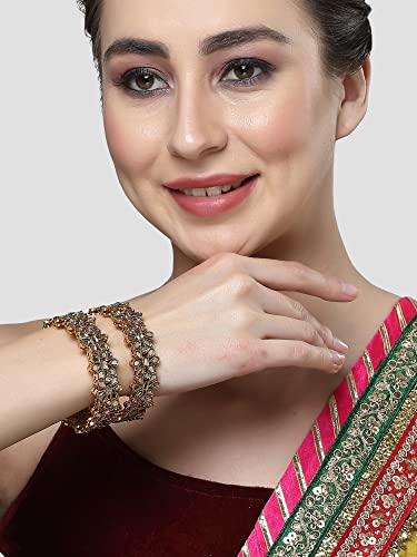 T4 Jewels Antique Gold Plated Set of 2 Mirror Studded Bangles for Women T4 Jewels