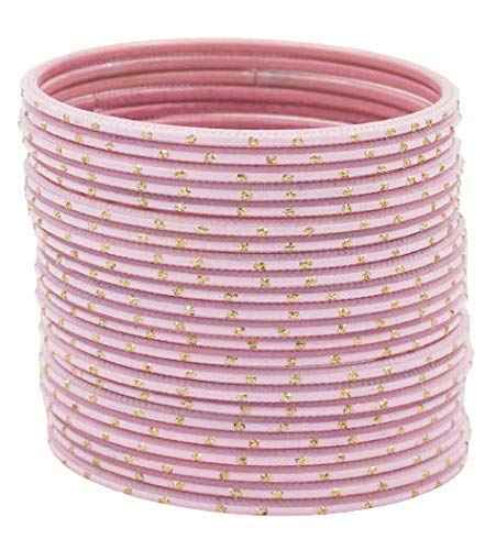 T4 Jewels Plane Matte Dotted Design Metal Bangles Set - (Set Of 24) Baby Pink T4 Jewels