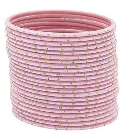 T4 Jewels Plane Matte Dotted Design Metal Bangles Set - (Set Of 24) Baby Pink T4 Jewels