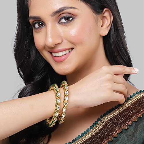 T4 Jewels Gold Plated Set of 2 Green Meena Bangles for Women T4 Jewels
