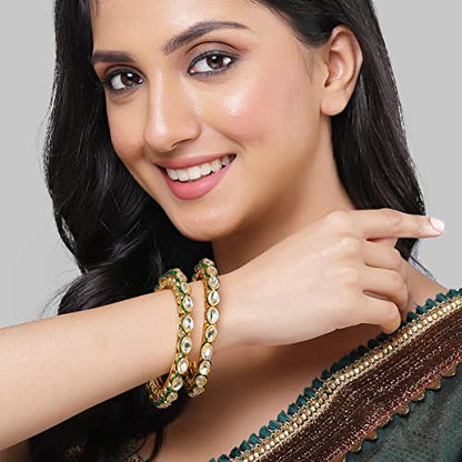 T4 Jewels Gold Plated Set of 2 Green Meena Bangles for Women T4 Jewels