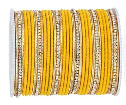 T4 Jewels Zircon Gem-stones And Beads Velvet Glossy Finished Metal Bangles Set For Women And Girls T4 Jewels